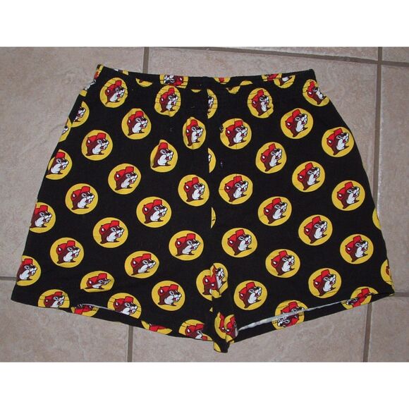 BUC-EES Boys Sz Medium Black Beaver Logo Stretchy Button Fly Boxer Sleep Shorts - Picture 1 of 4